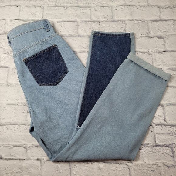 NWT Pitaya blue blush Colorblock Patchwork Fray HW Denim Jeans size Medium - Picture 2 of 16